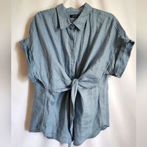 Lauren Ralph Lauren Chambray / Linen tie waist blouse